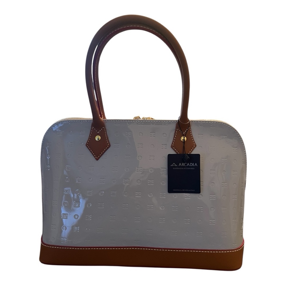 Arcadia Gray and Brown Satchel - Picture 2 of 4
